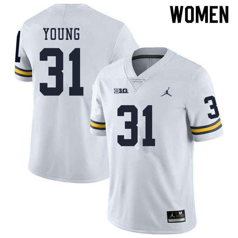 Women #31 Jack Young Michigan Wolverines College Football Jerseys Sale-White